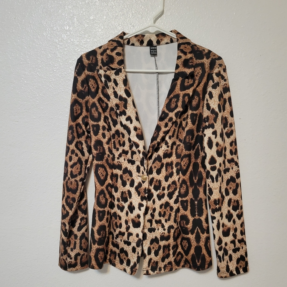 SHEIN Brown & Black Leopard Print Blazer